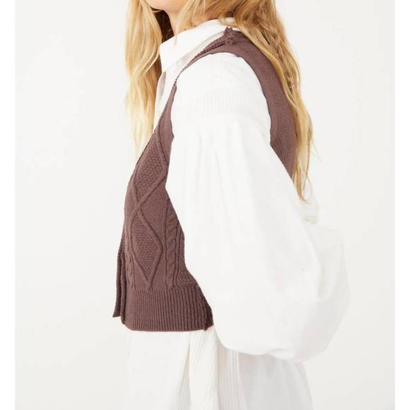 NEW FREE PEOPLE denson cable vest in black raisin - Picture 2 of 4